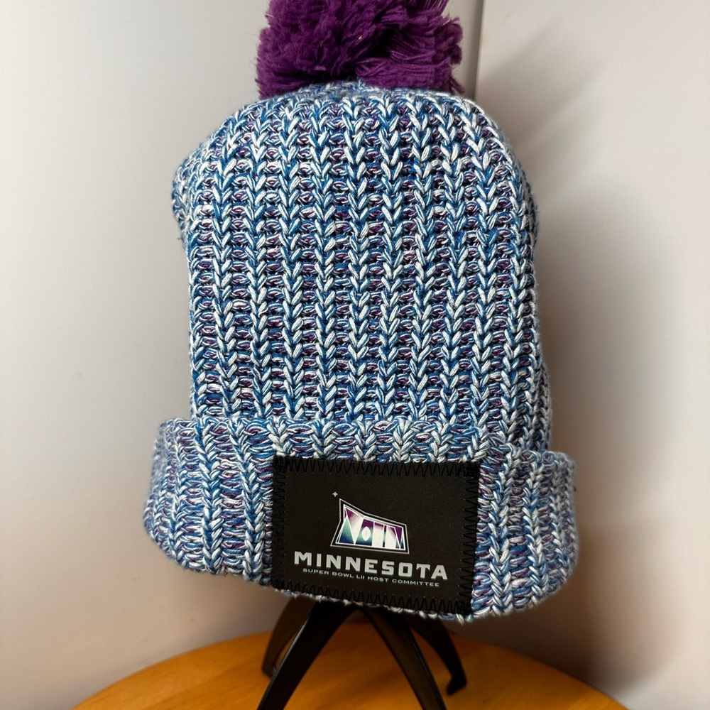 Love Your Melon Blue and Purple Knit Beanie with Pom-Pom